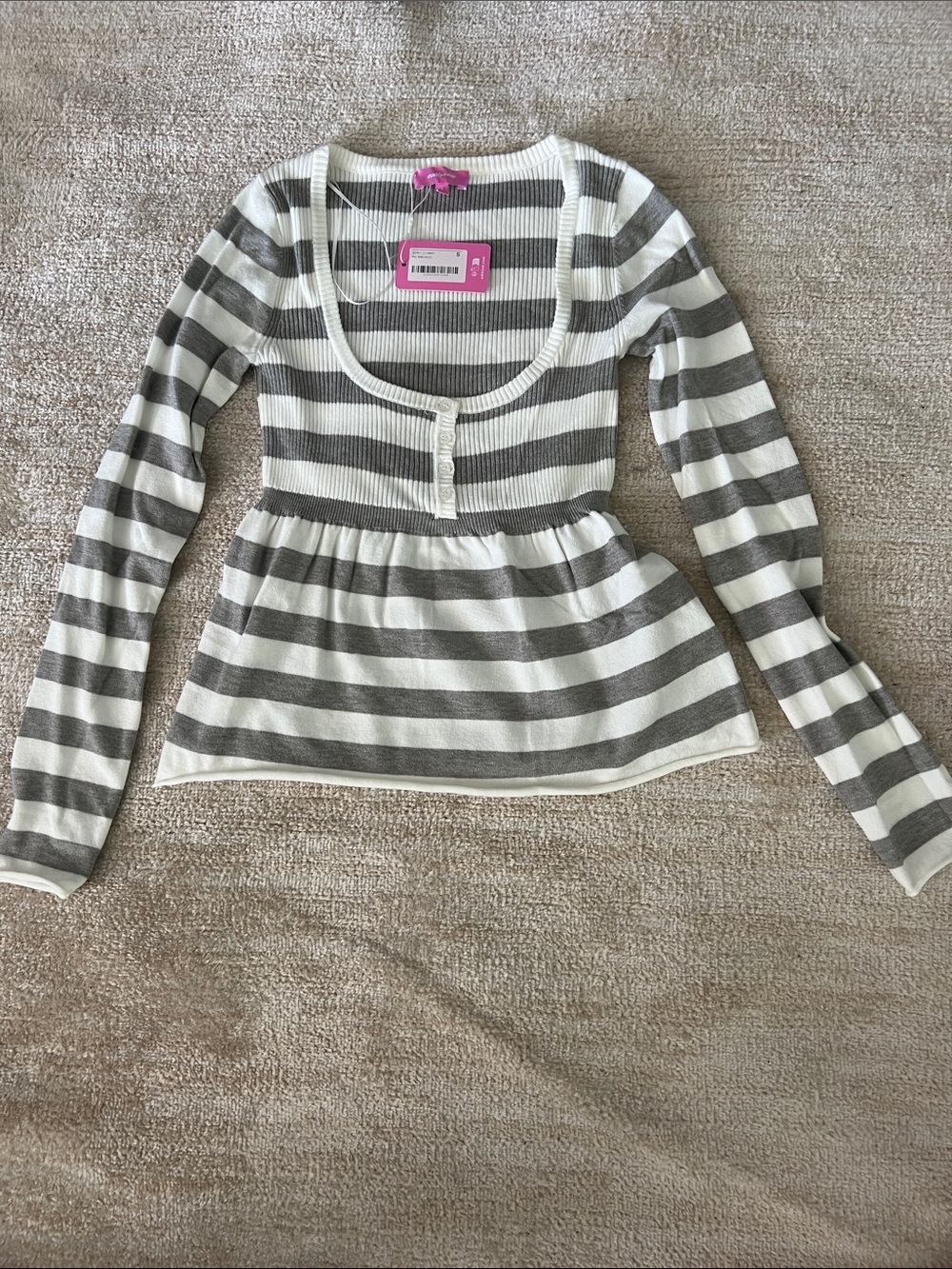 Edikted Gray & White Striped Long-Sleeve Peplum Top